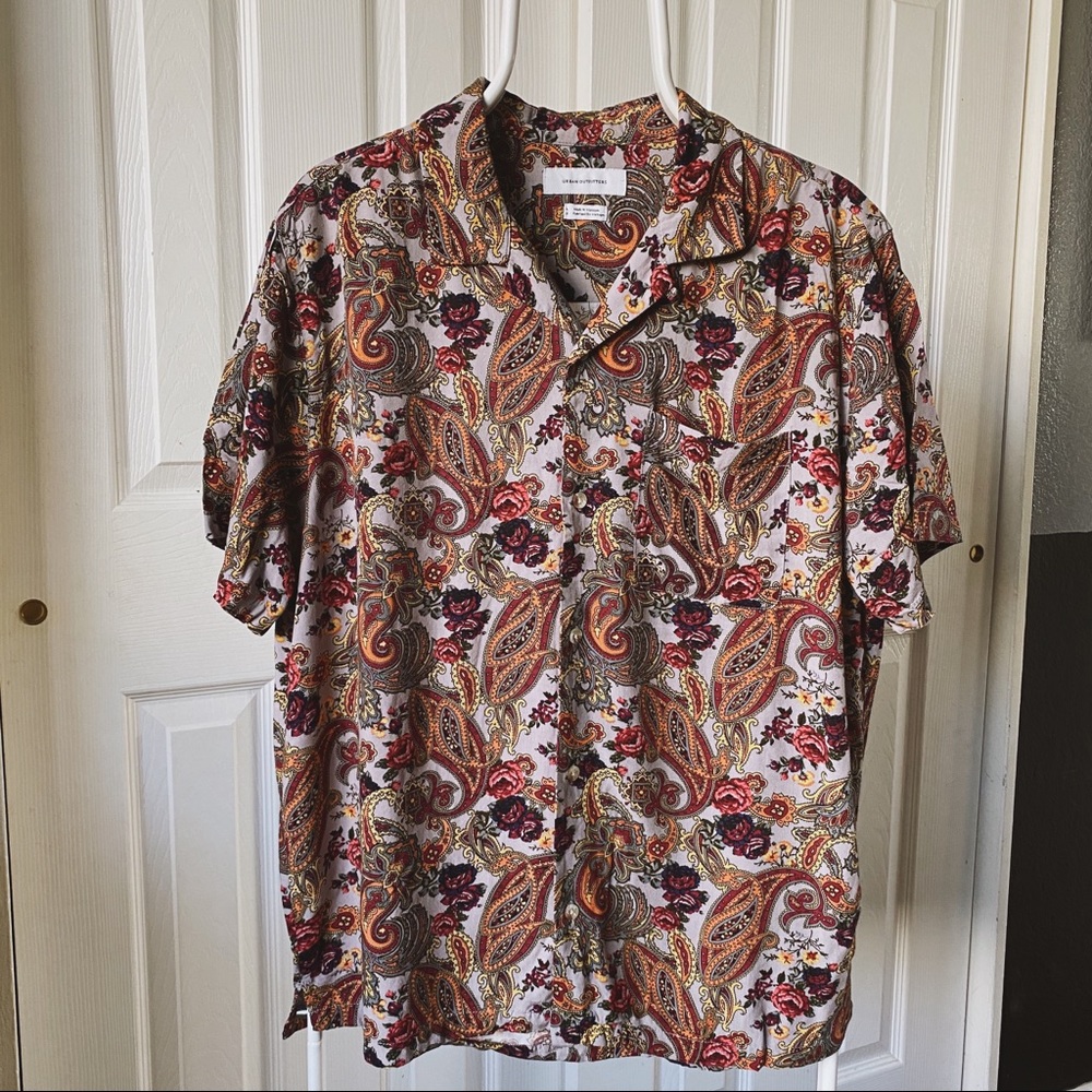 Urban Outfitters Brown Multicolor Paisley Short Sleeve Button-up shirt